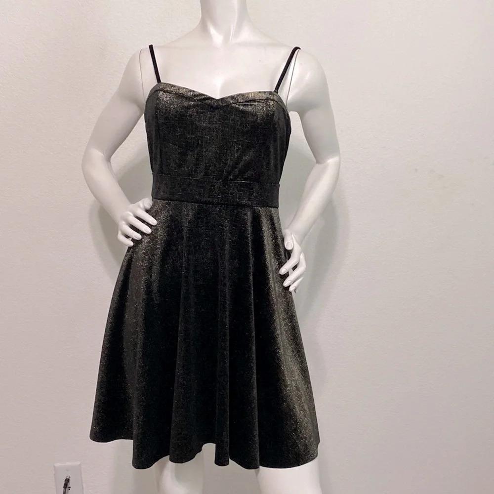 Free People Black Gold Metallic Shattered Velvet Shimmer Mini Dress